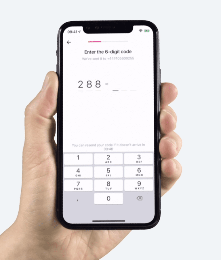 Revolut Signup process: fill 6 digits code received by SMS