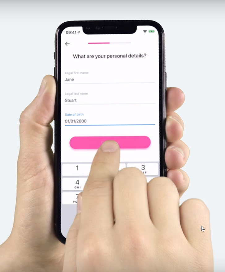 Revolut Signup process: add my personal details, first name, last name, date of birth